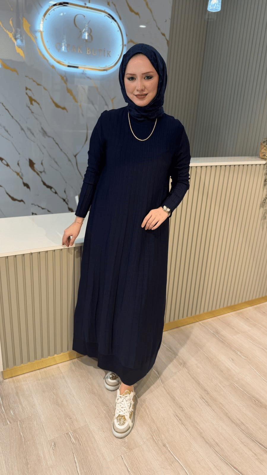TIĞ TRİKO 21856 NERVÜR DETAYLI RAYON ELBİSE - LACİVERT