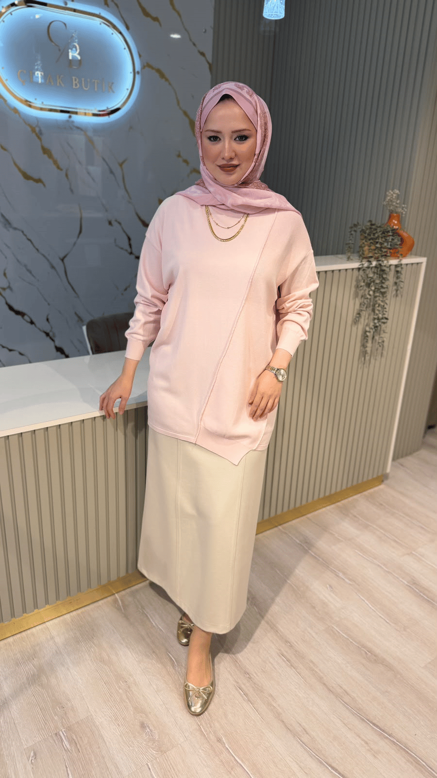 TIĞ TRİKO 21872 ÖRGÜ DETAYLI RAYON TUNIK- PUDRA
