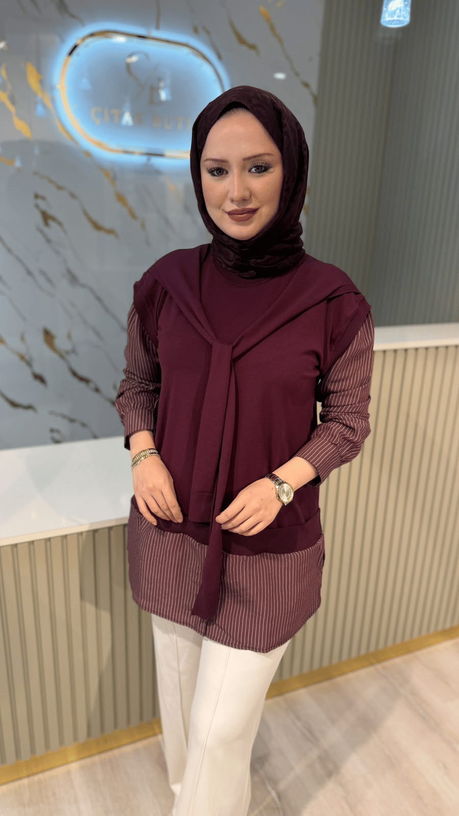 TIĞ TRİKO 22000 GÖMLEK DETAYLI TRİKO TUNIK- MÜRDÜM