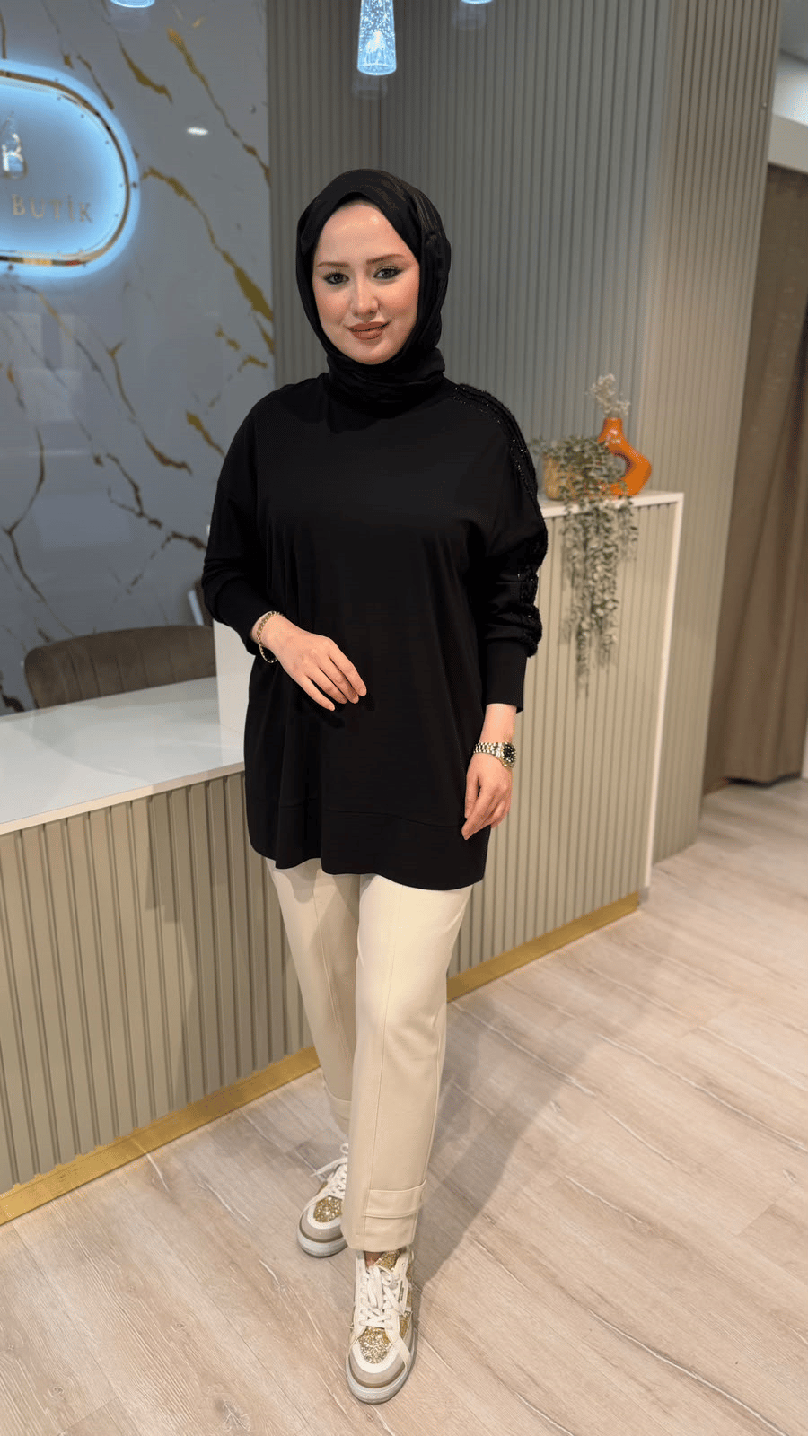 TIĞ TRİKO 4049 TEK KOL SİM ŞERİTLİ TUNIK - SİYAH