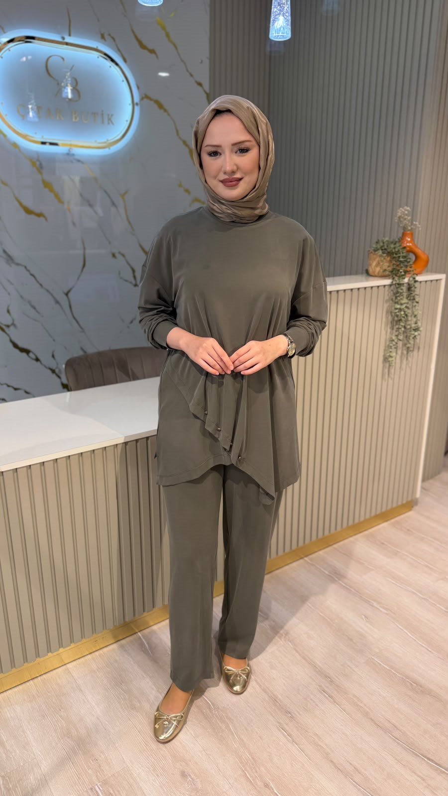 TIĞ TRİKO 5158 ASİMETRİK PANTOLONLU TAKIM- HAKİ