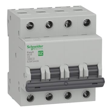 EZ9F34406SchneiderEasy9 4P 6A, 4,5kA C Eğrisi Otomatik Sigorta