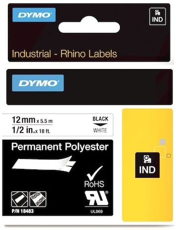 DYMO-Dymo Şerit Rhinopro 12mm X 5.5mt Beyaz/Siyah 18483