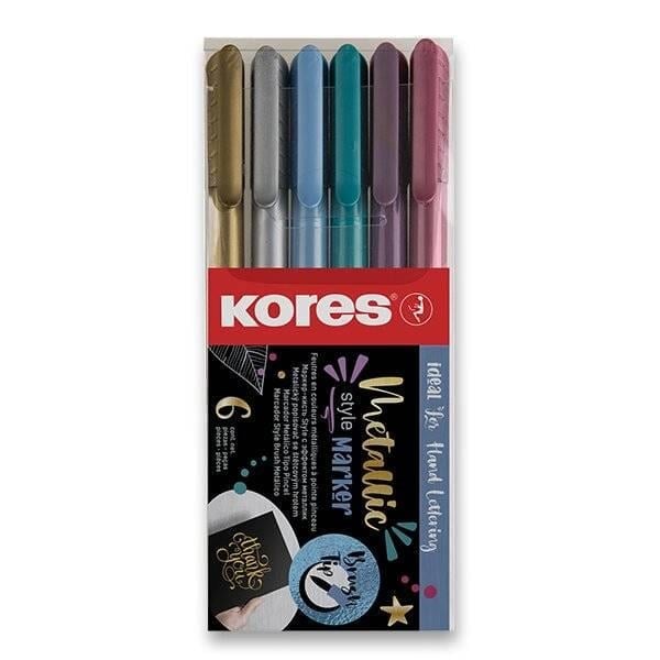 kores-Kores Fırçla Uçlu Kalem Metalik 6'lı