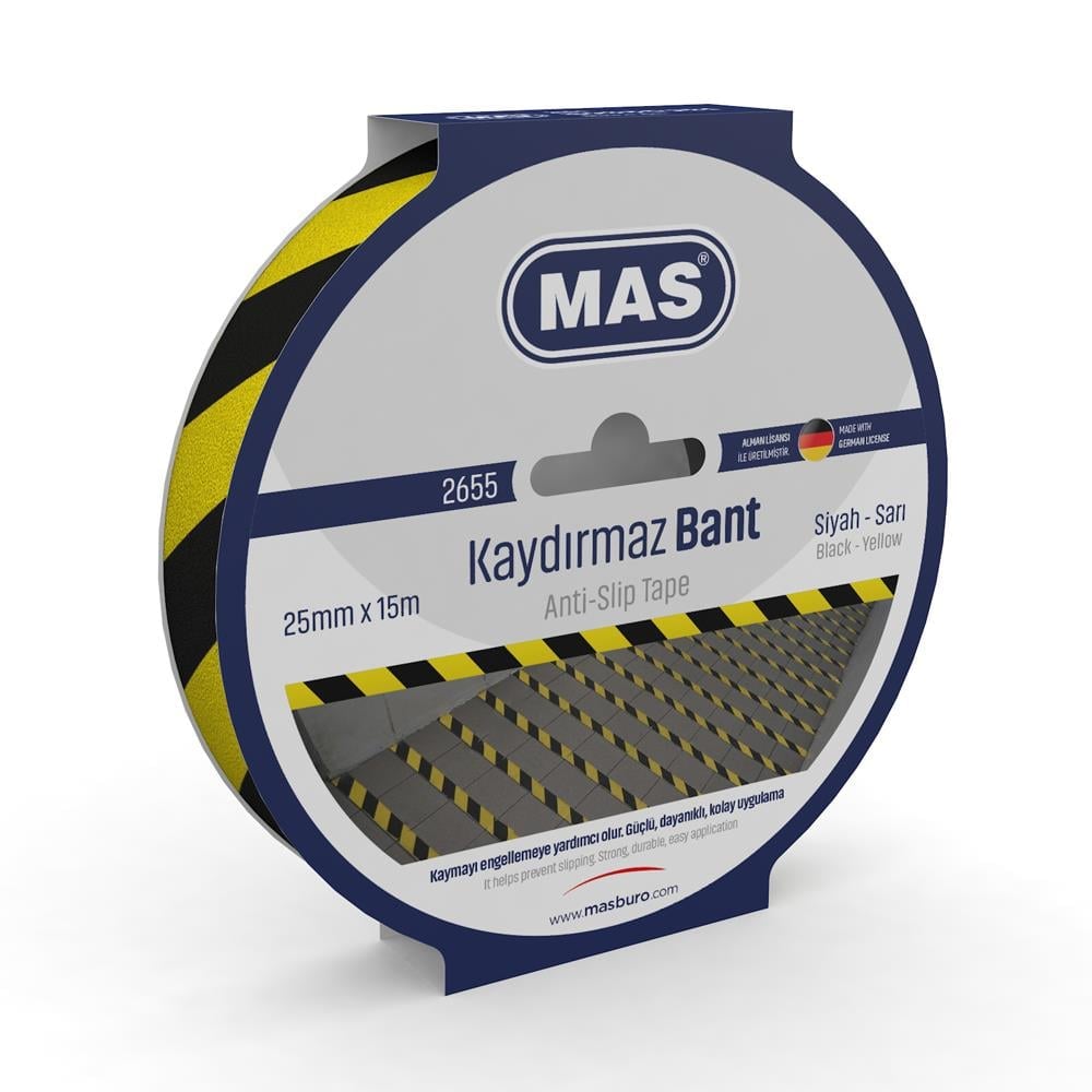 Mas-MAS 2655 Kaydırmaz Bant 25mm x 15m Sarı&Siyah