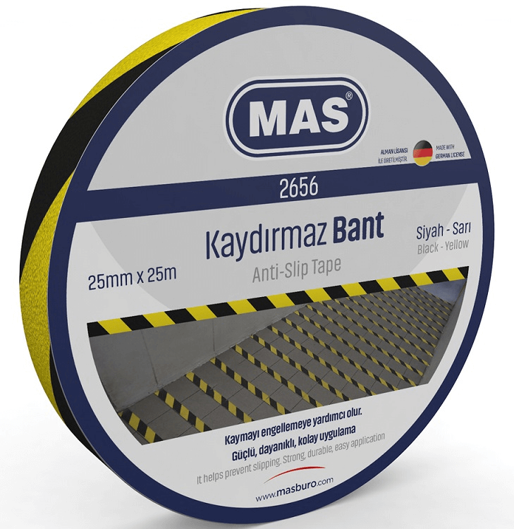 Mas-MAS 2656 Kaydırmaz Bant 25mm x 25m Sarı&Siyah