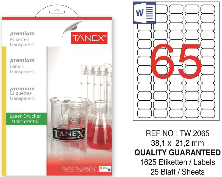 Tanex-Tanex Tw-2065 Yazıcı Etiketi 38.1x21.2 mm Şeffaf 25 li