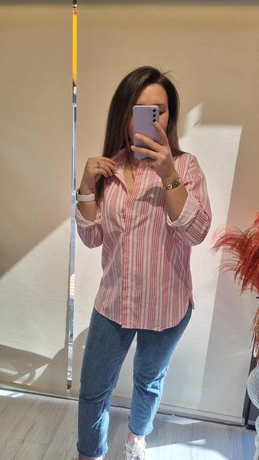 Pembe Çizgili Poplin Gömlek