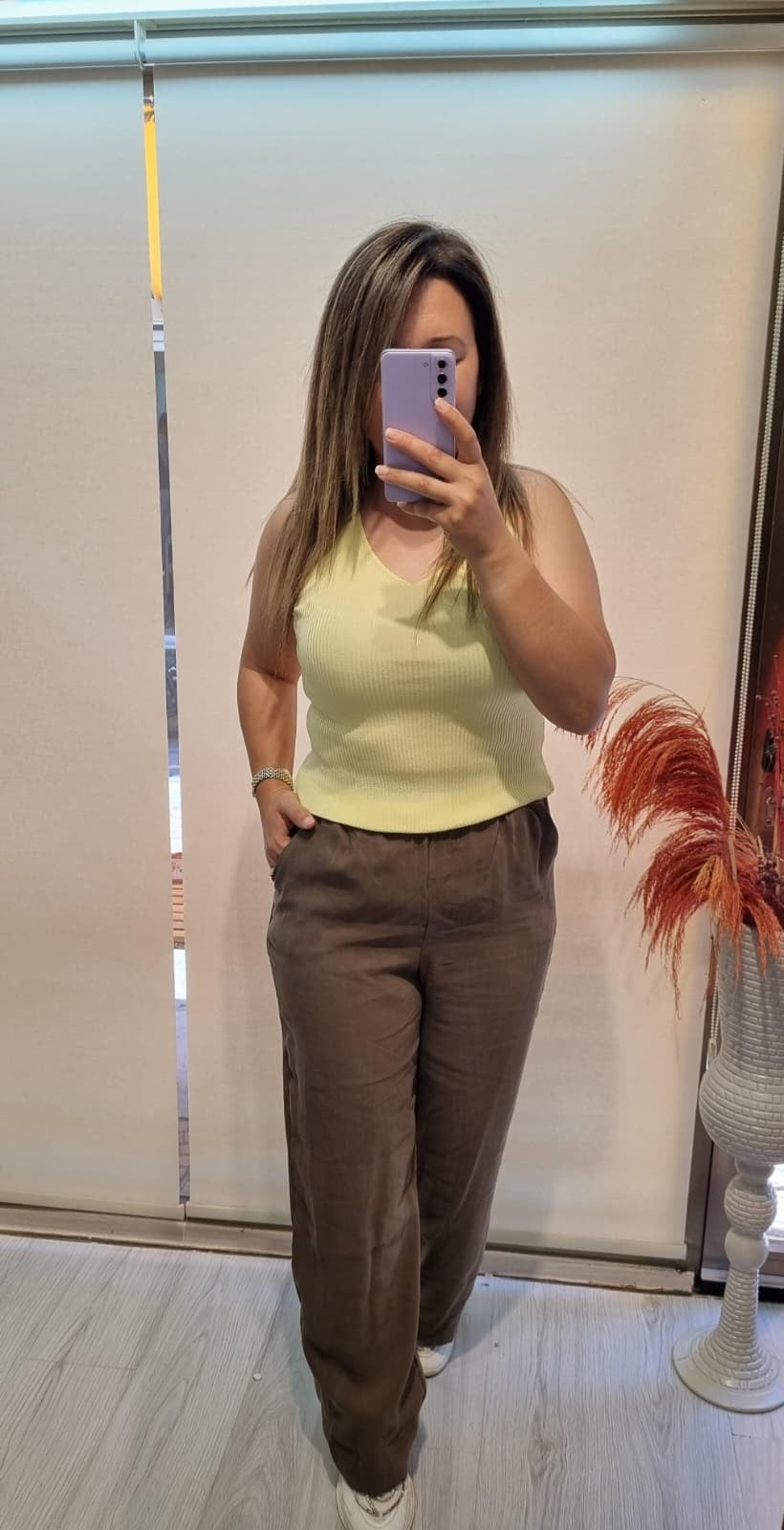 Tensel Kumaş Beli Lastikli Haki Pantolon