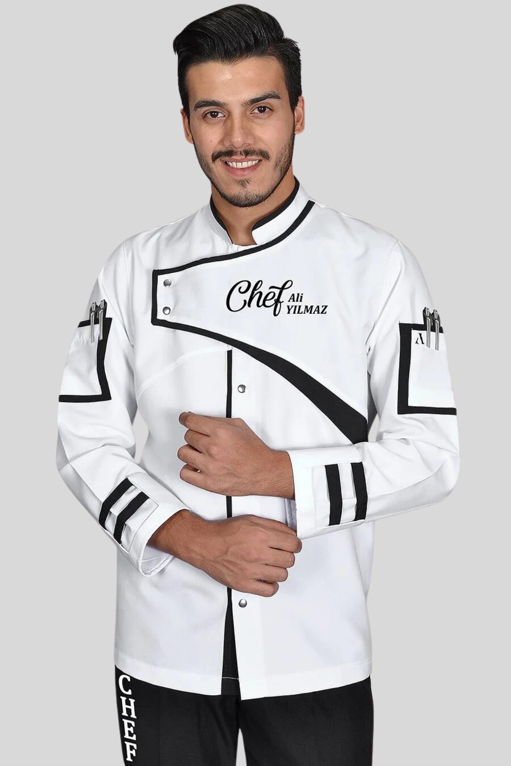 1418 Class Chef Aşçı Ceketi Beyaz Siyah