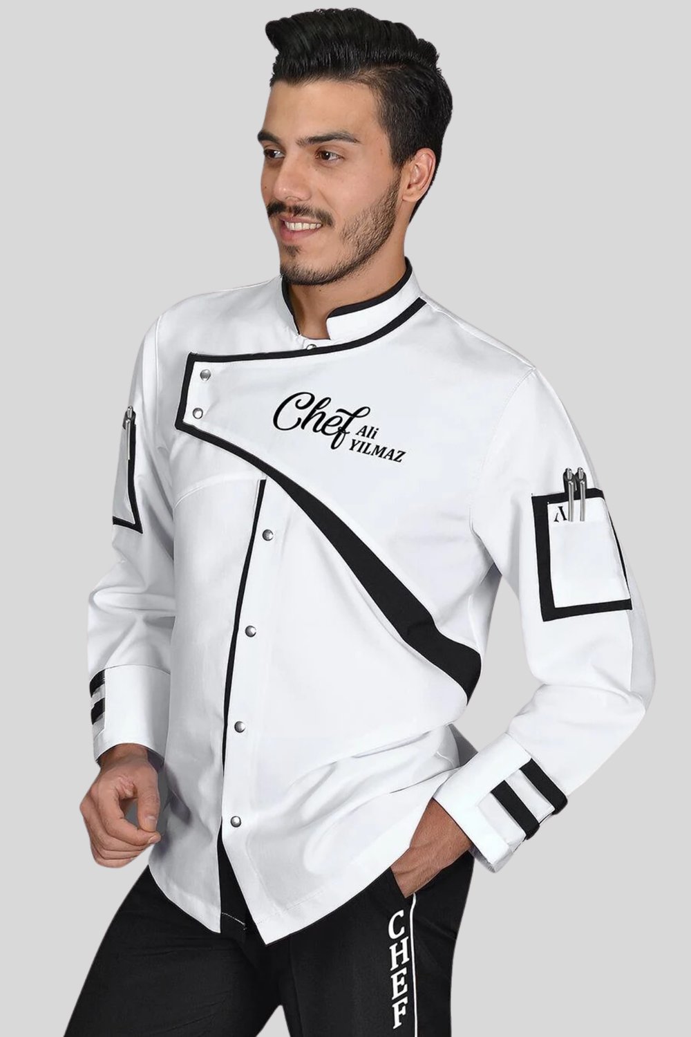 1418 Class Chef Aşçı Ceketi Beyaz Siyah