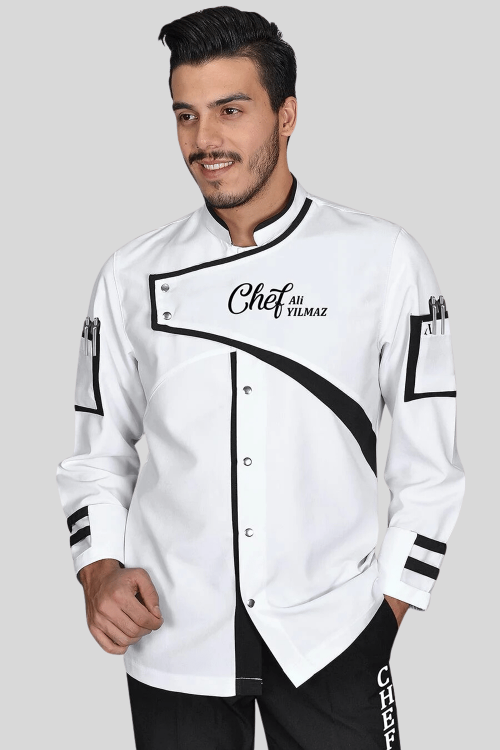 1418 Class Chef Aşçı Ceketi Beyaz Siyah