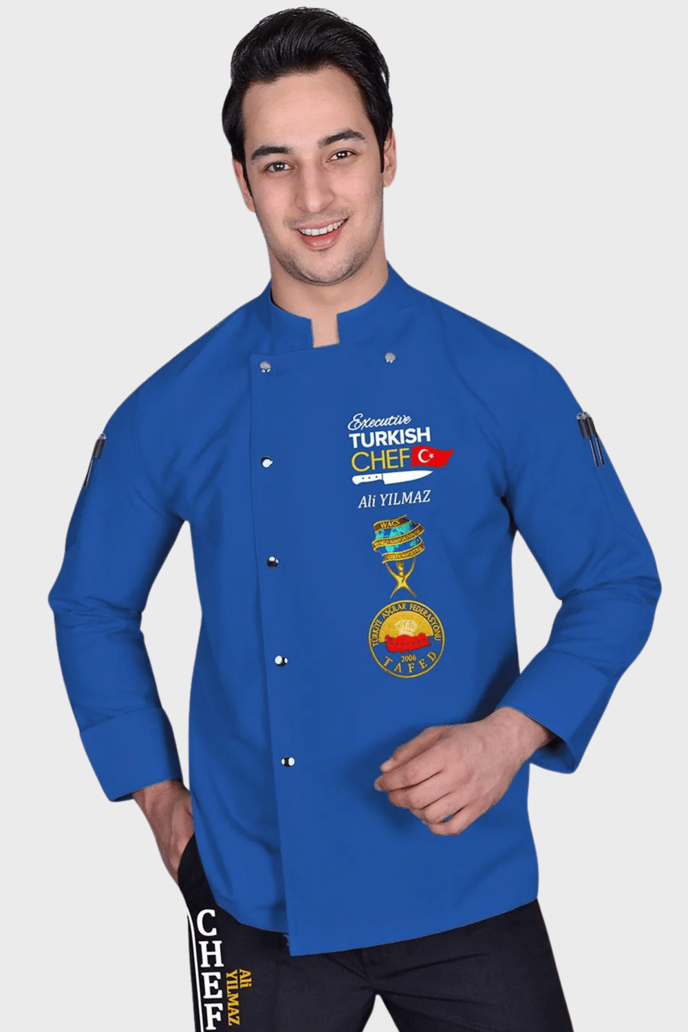 1447 Muhteşem Mavi Turkısh Chef Aşçı Elbisesi