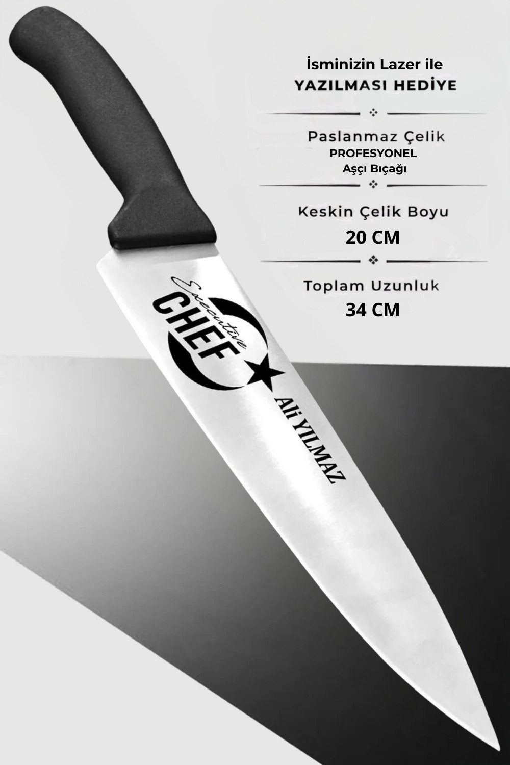 40751 Executıve Chef Yazılı Ve Bayrak İşlemeli Şef Aşçı Bıçağı (20 Cm) İsminizin Lazerle İşlenmesi Ücretsiz