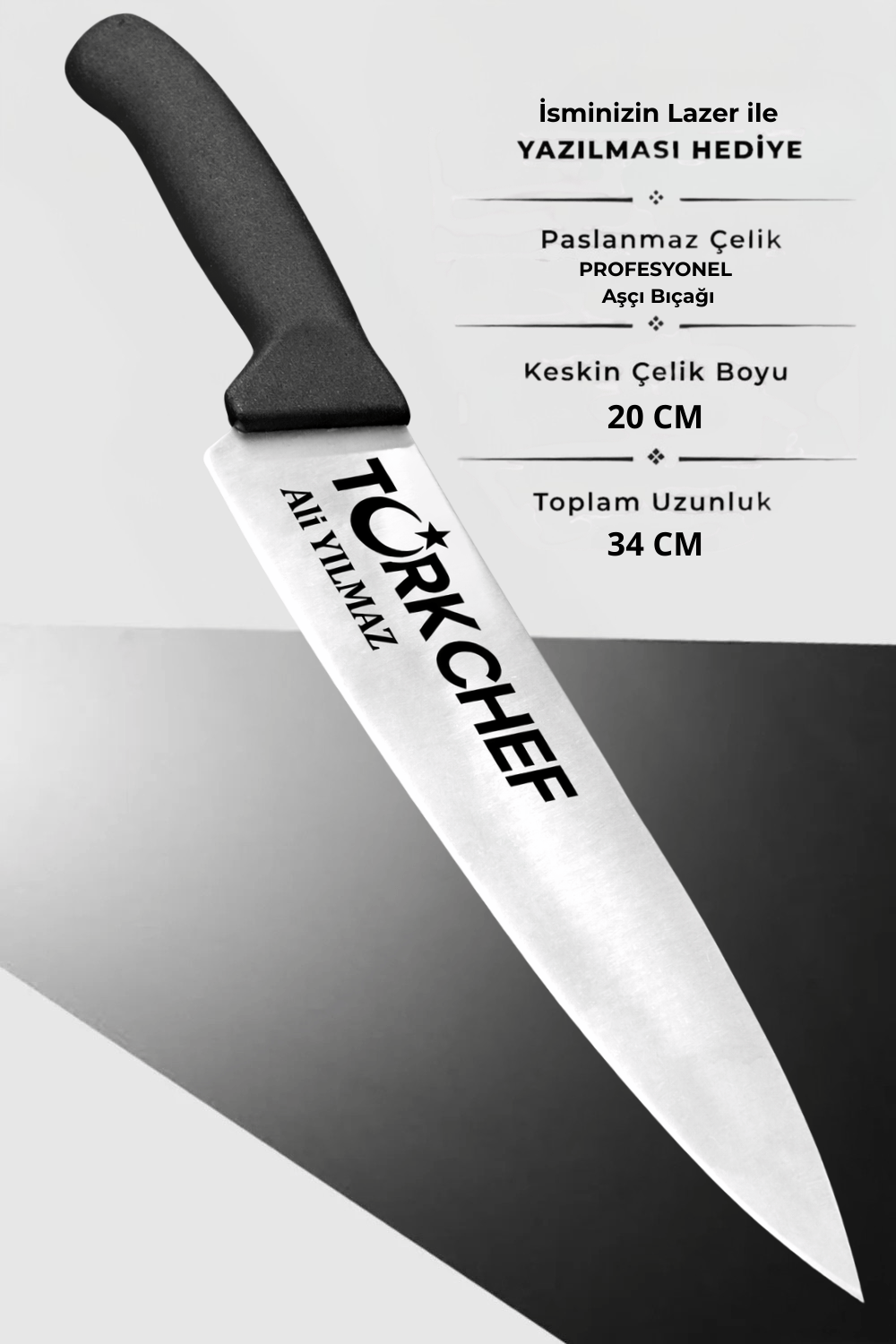 40835 Türk Chef Yazılı Ve Türk Bayraklı Şef Aşçı Bıçağı (20 Cm) İsminizin Lazerle İşlenmesi Ücretsiz