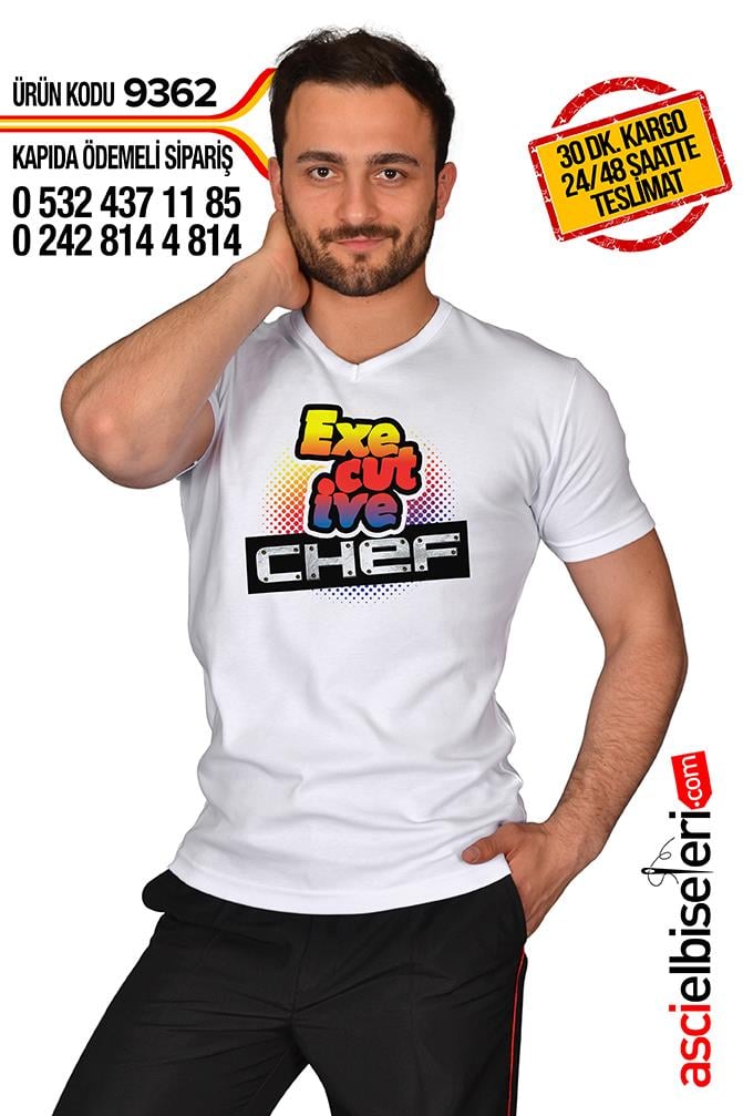 9362 Aşçı Tişörtü Beyaz Özel Tasarım Executıve Chef