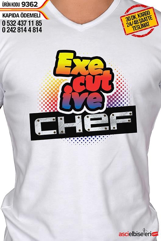 9362- Aşçı Tişörtü Beyaz Özel Tasarım Executıve Chef