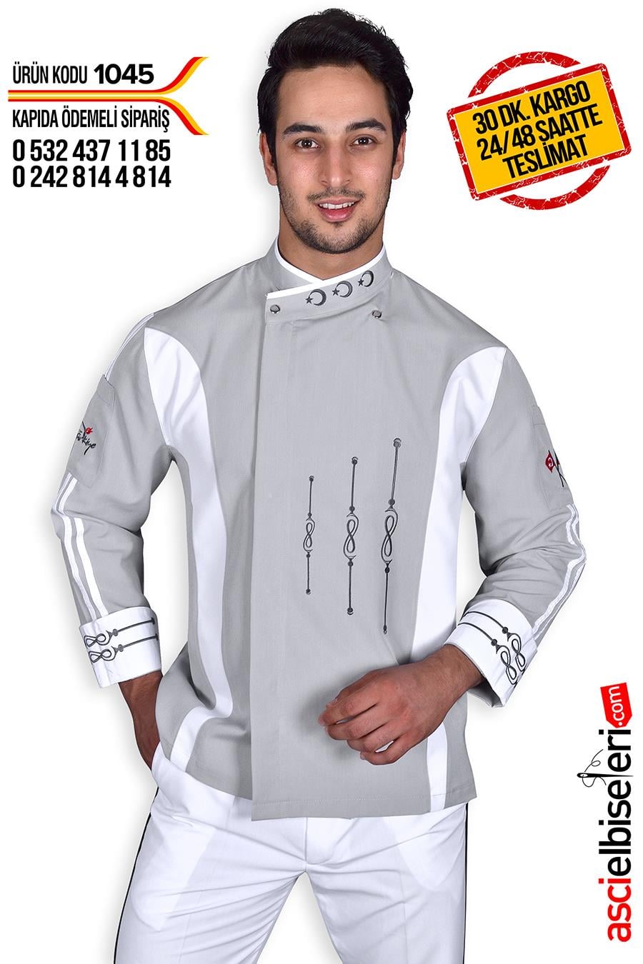 De1045 Isparta Gri Leke Gizleyen Chef Ceketi