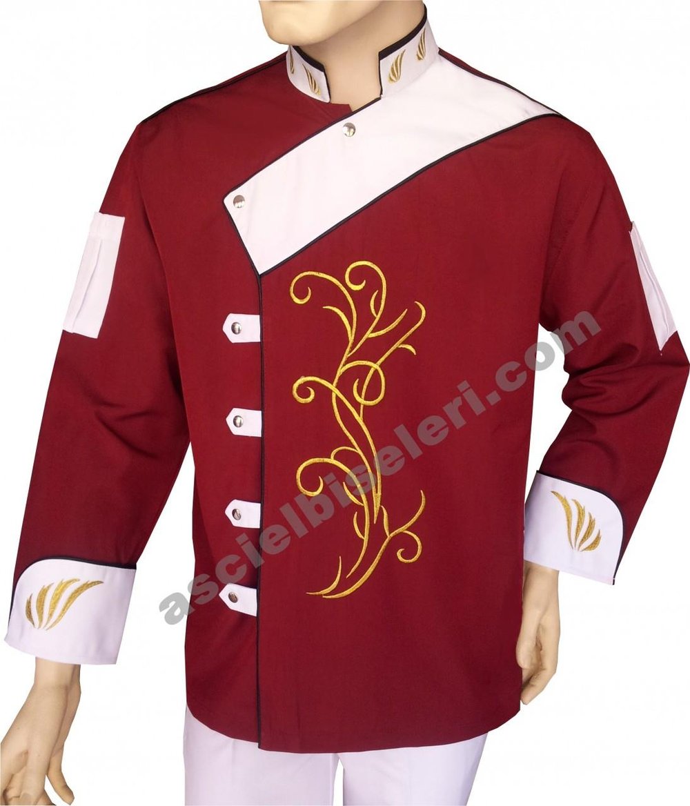 De1060 Osmaniye Bordo Beyaz Chef Aşçı Ceketleri