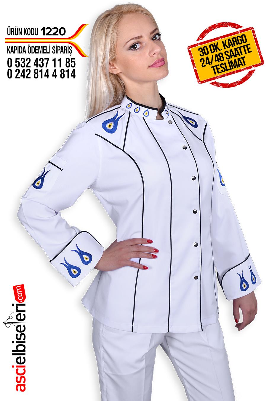 De1220 Beyaz Bayan Aşçı Ceketi