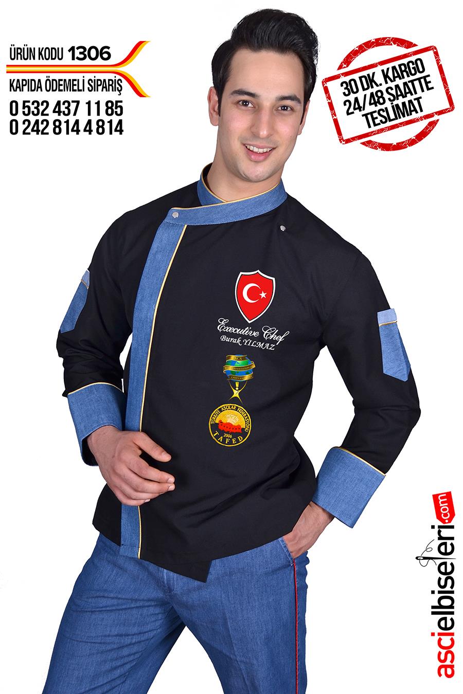 De1306 Bıg Chef Yeni Siyah Chef Aşçı Ceketi