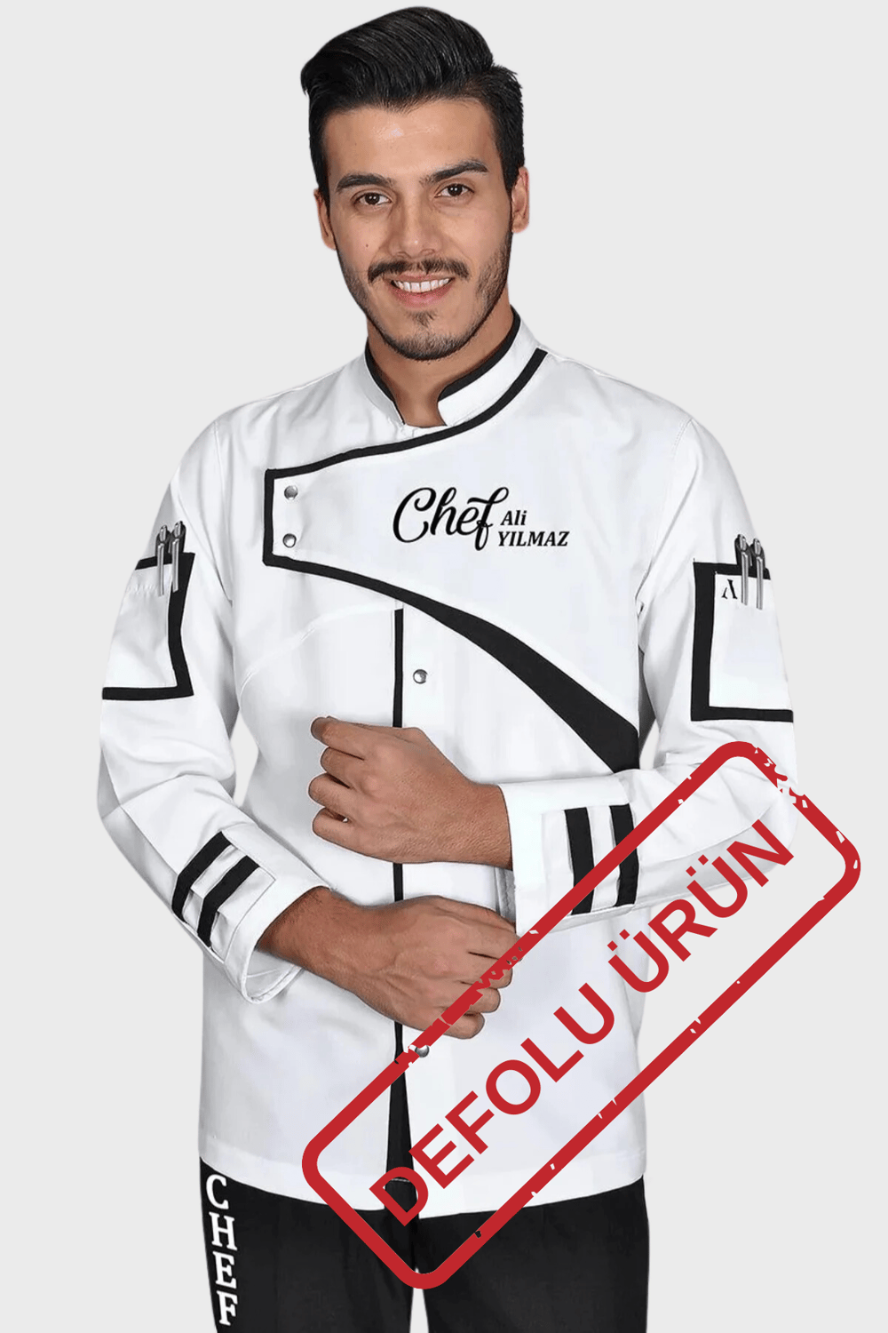 De1418 Aşçı Ceketi Beyaz Siyah