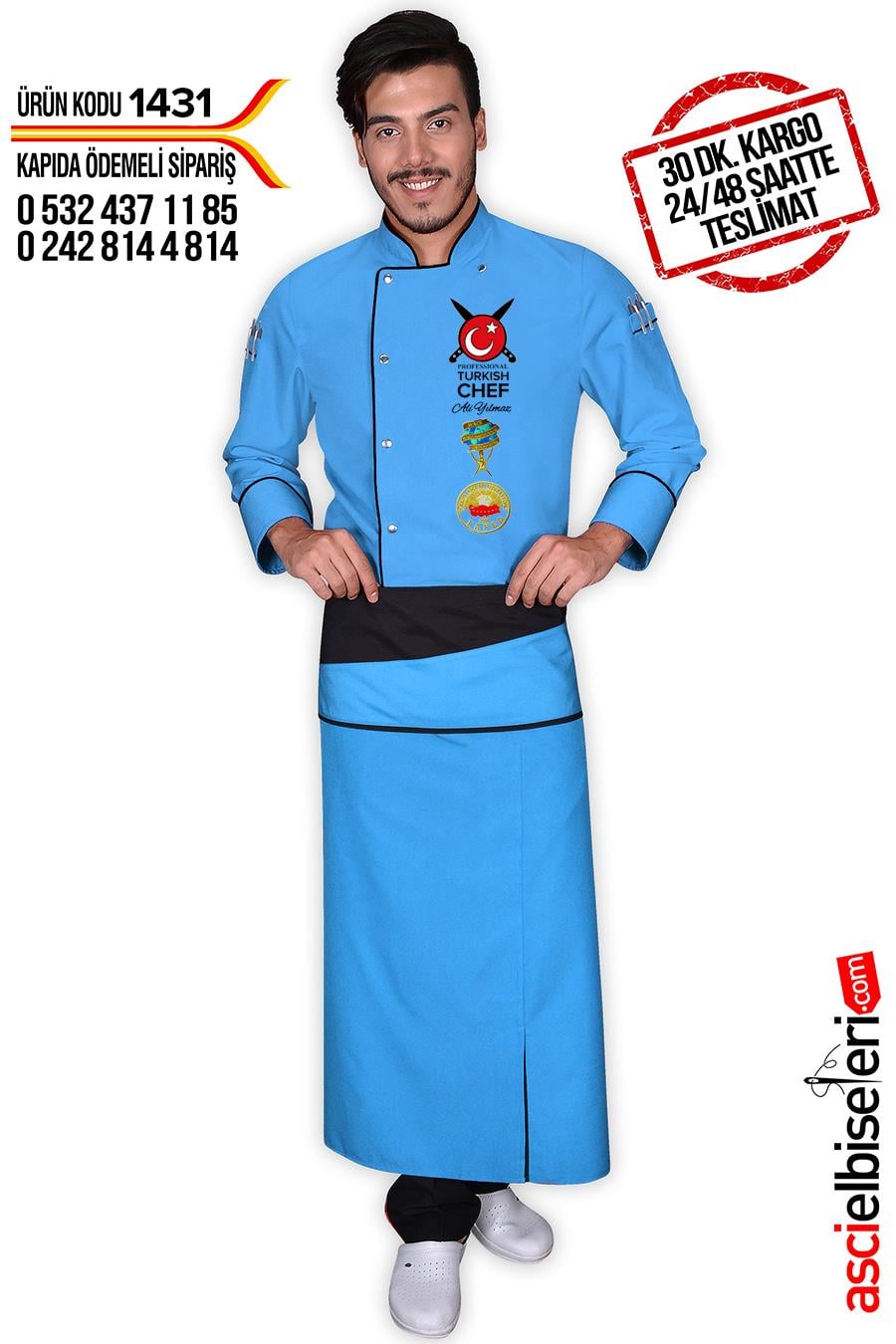 De1431 Pro Turkısh Chef Aşçı Ceketi Turkuaz
