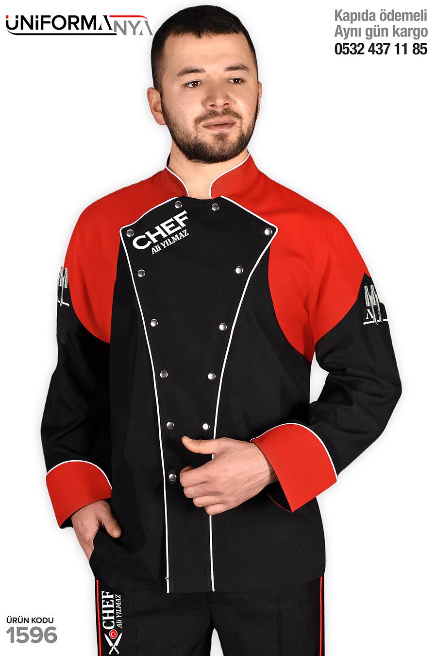 De1596 Aşçı Ceketi Erkek Siyah