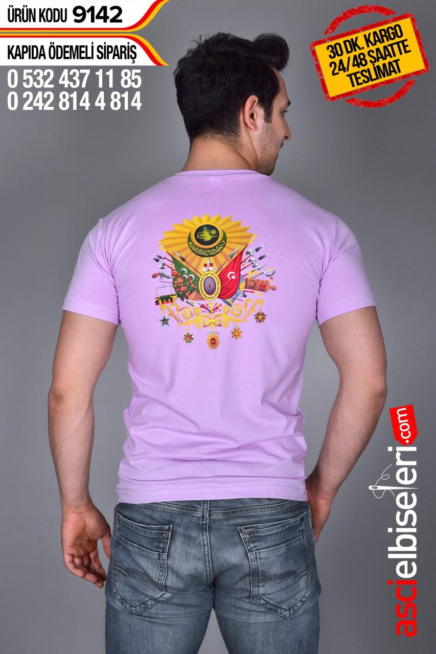 De9142 Osmanlı Logosu Baskılı Tişört Lila