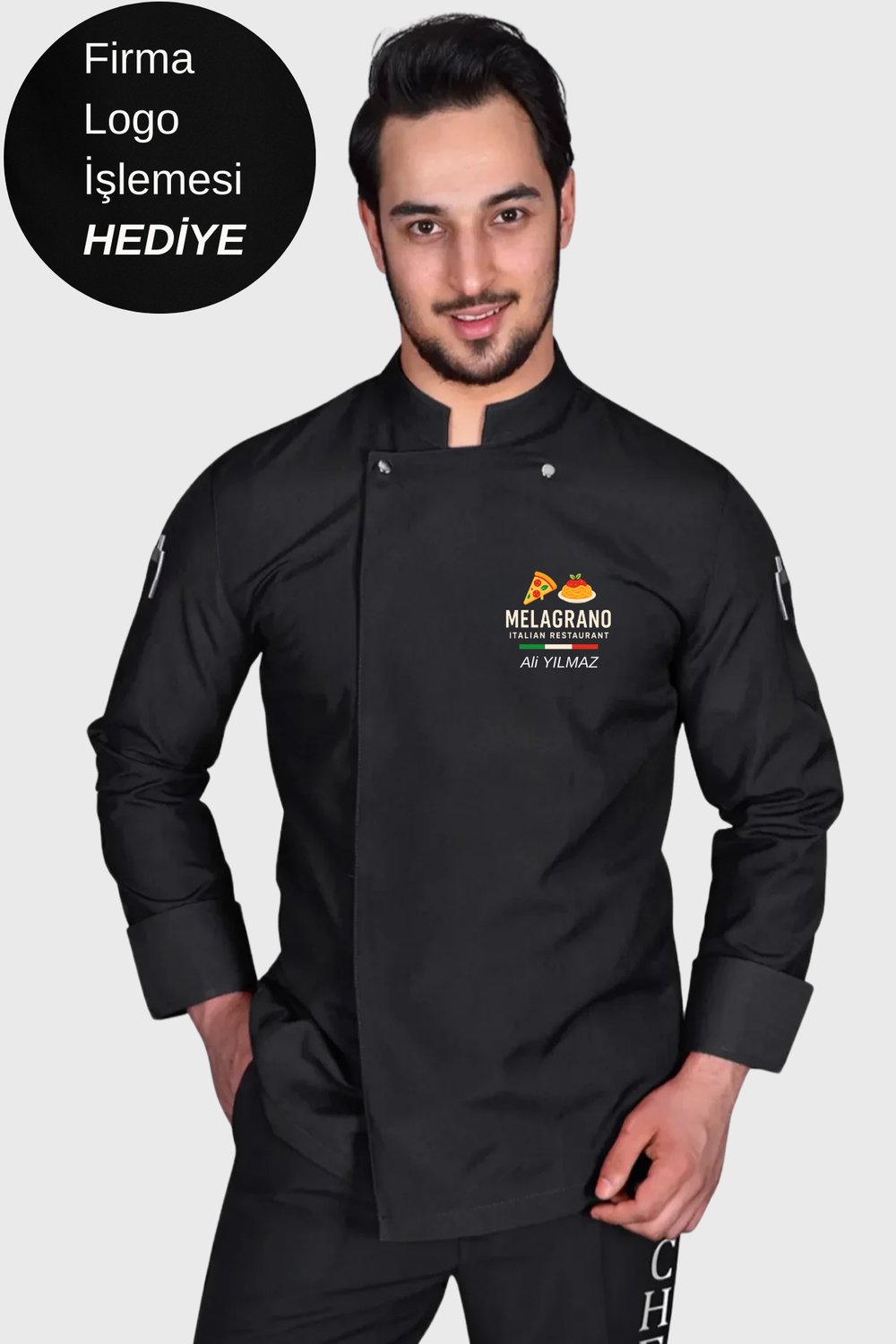 Firma Logo İşlemesi Hediyeli Aşçı Ceketi Siyah Şef Ceketi Aşçı Kıyafeti Kişiye Özel Aşçı Gömleği