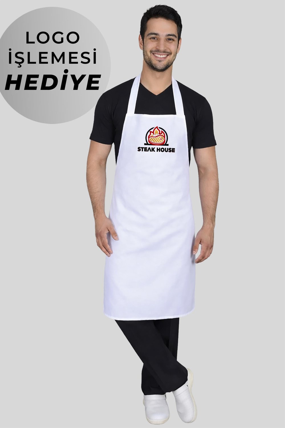 Logo İşlemesi Hediyeli Beyaz Mutfak Önlüğü Barista Restaurant Cafe Aşçı Garson Kişiye Özel Önlük 
