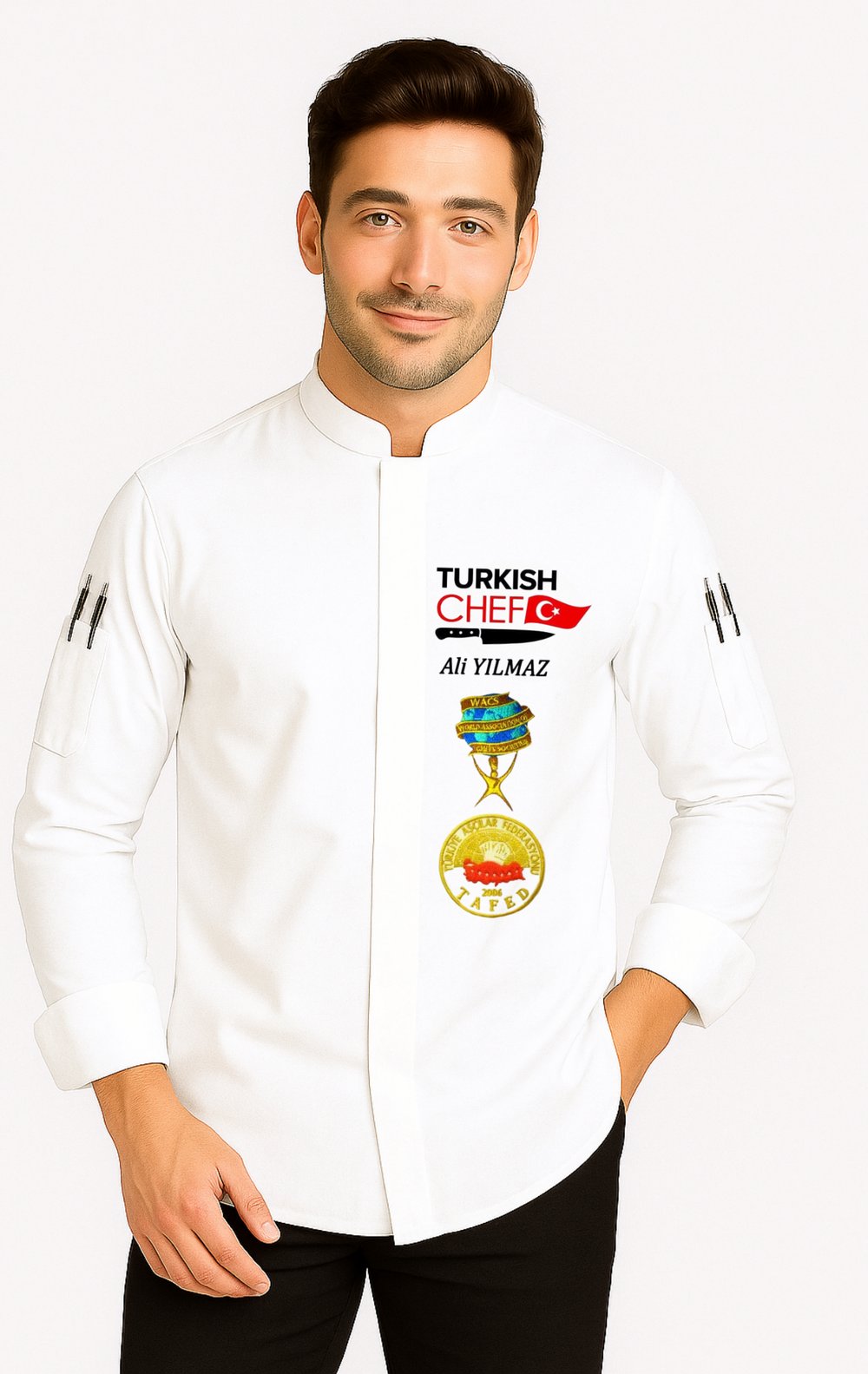 İsim Hediyeli Beyaz Aşçı Ceketi Chef Aşçı Forması Şef Ceketi Aşçı Kıyafetleri Aşçı Gömleği 