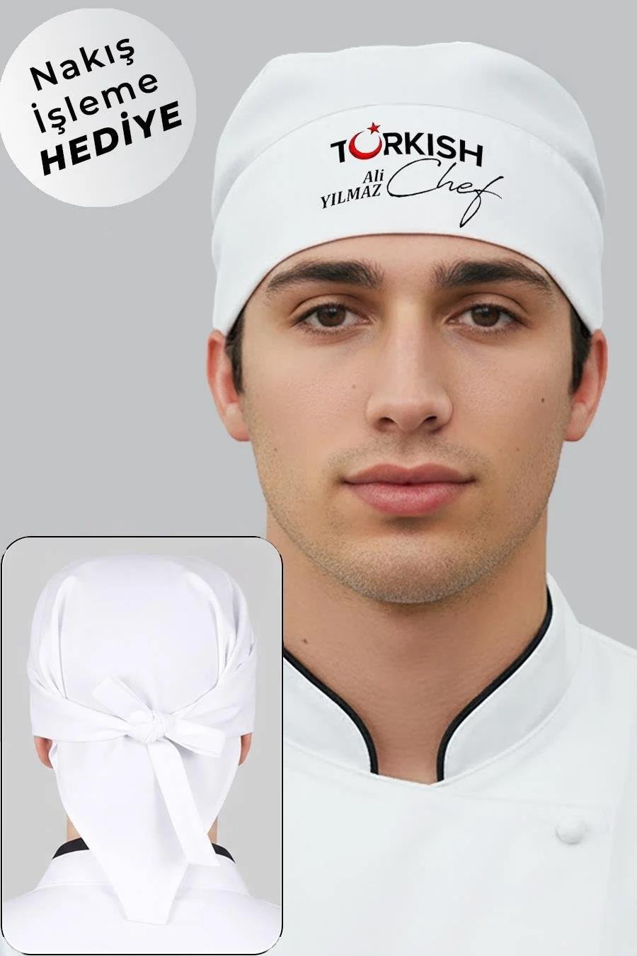 İsim Hediyeli Turkısh Chef Nakışlı Şef Aşçı Kepi Beyaz Bone Modeli