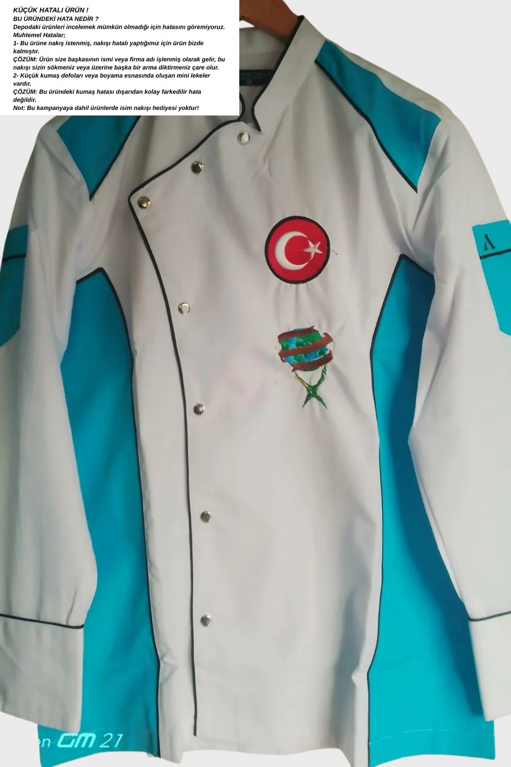 Küçük hatalı ürün I Aşçı Ceketi Şef Ceketi Aşçı Kıyafeti Aşçı Forması Aşçı Gömleği Aşçı Elbiseleri