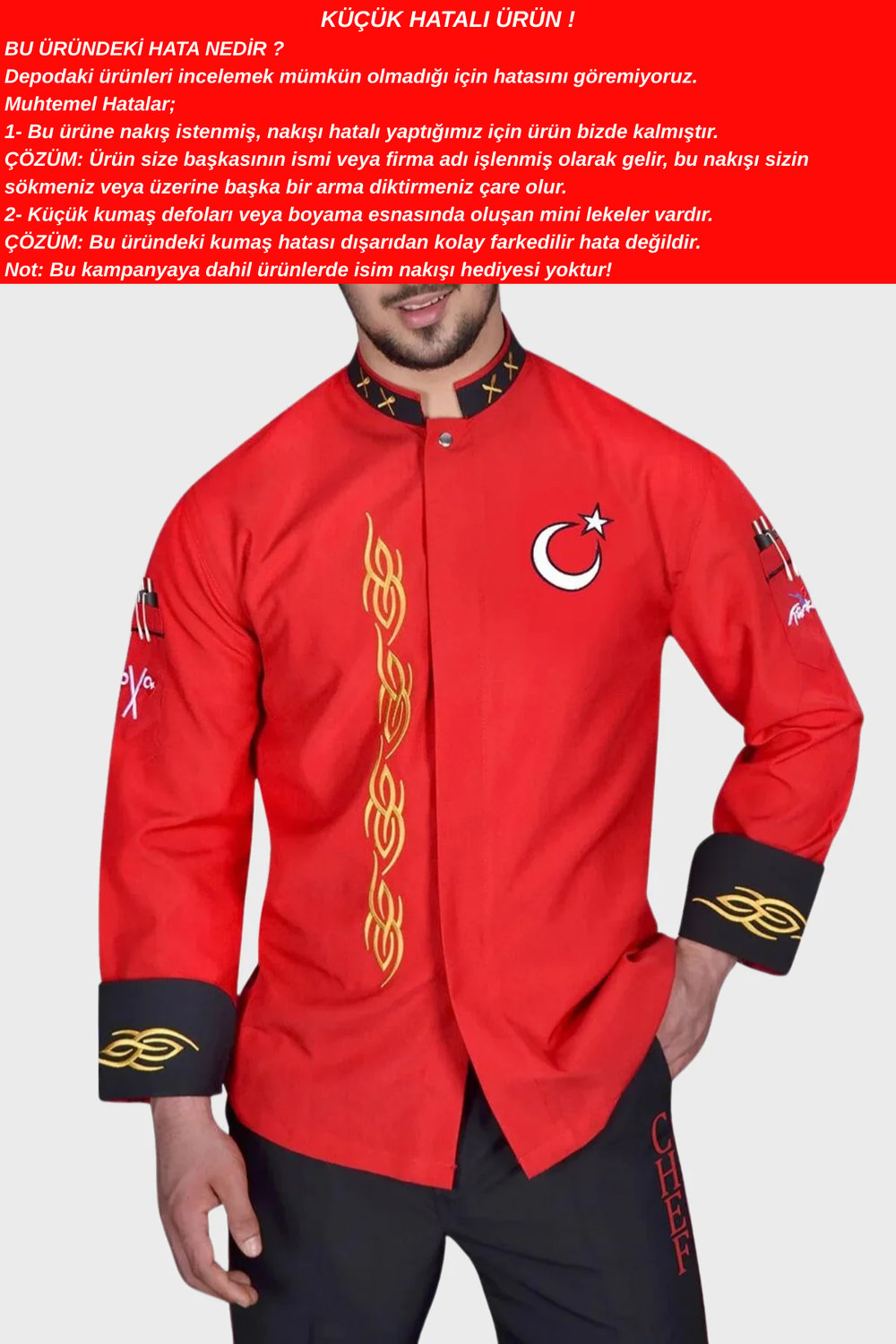 Küçük hatalı ürün I Aşçı Ceketi Şef Ceketi Aşçı Kıyafeti Aşçı Forması Aşçı Gömleği Aşçı Elbiseleri