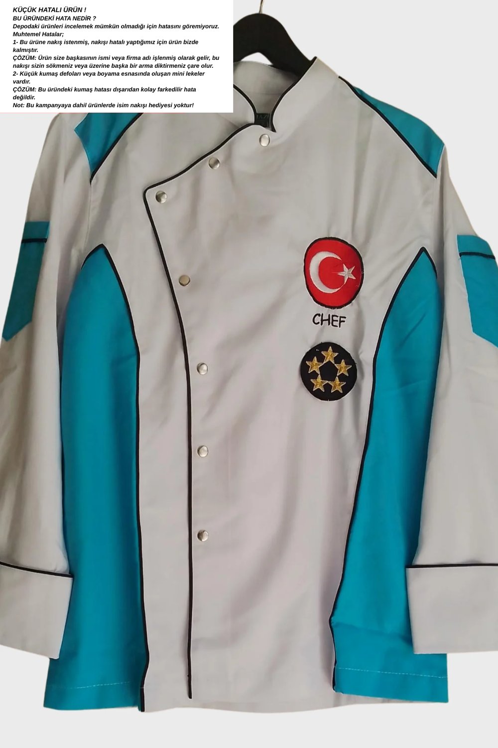 Küçük hatalı ürün I Aşçı Ceketi Şef Ceketi Aşçı Kıyafeti Aşçı Forması Aşçı Gömleği Aşçı Elbiseleri