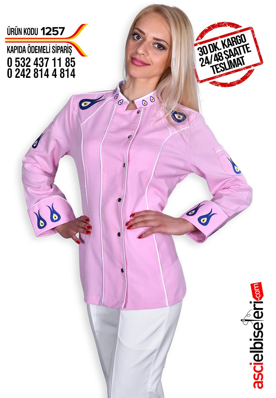 Ss-1257- Bayan Çalışma Ceketleri Pembe - Nazar Boncuk Nakışlı