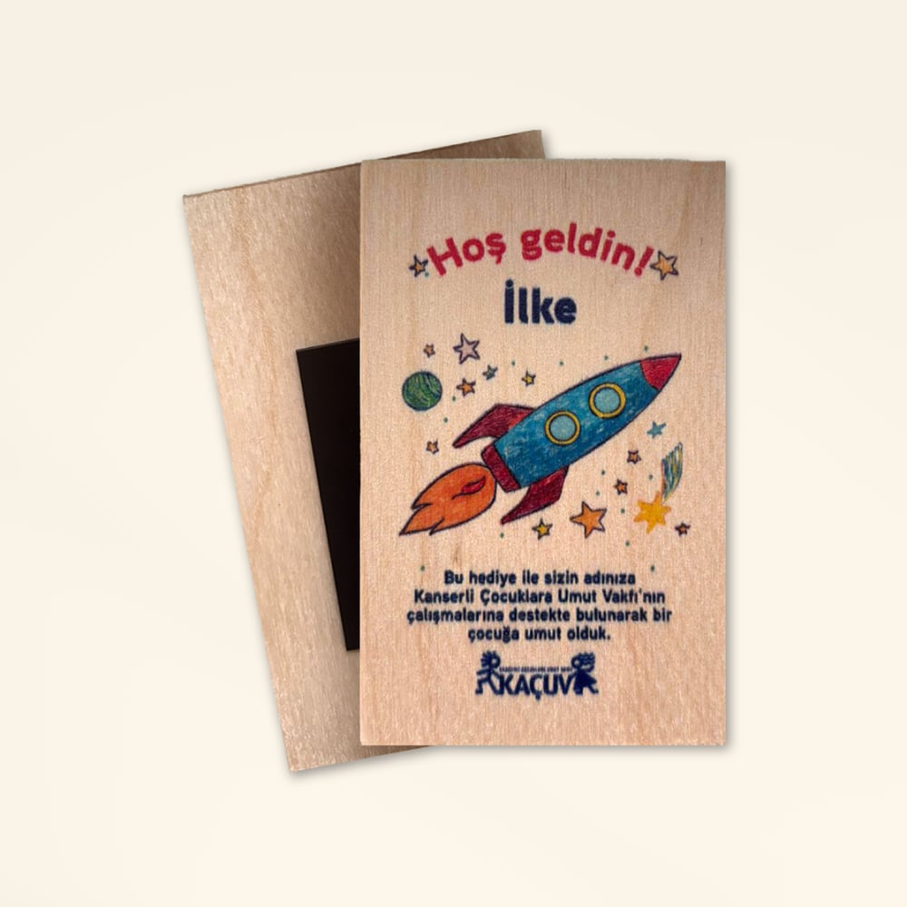 Hoş Geldin Bebek Ahşap Magneti -  Gezegenler Arası Keşif