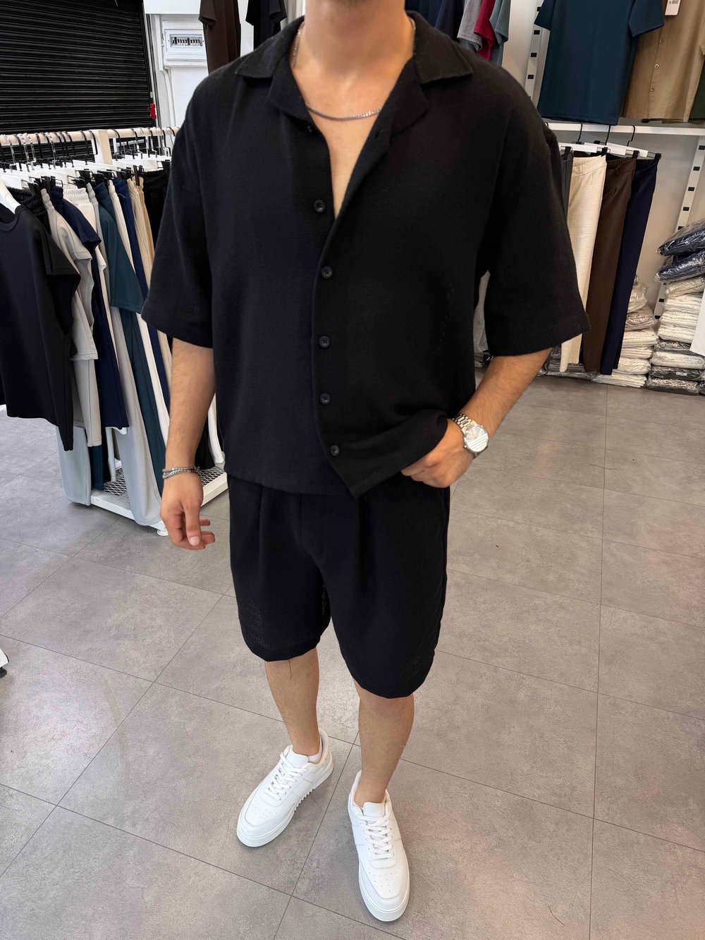 %100 Pamuk Keten Oversize Gömlek Siyah