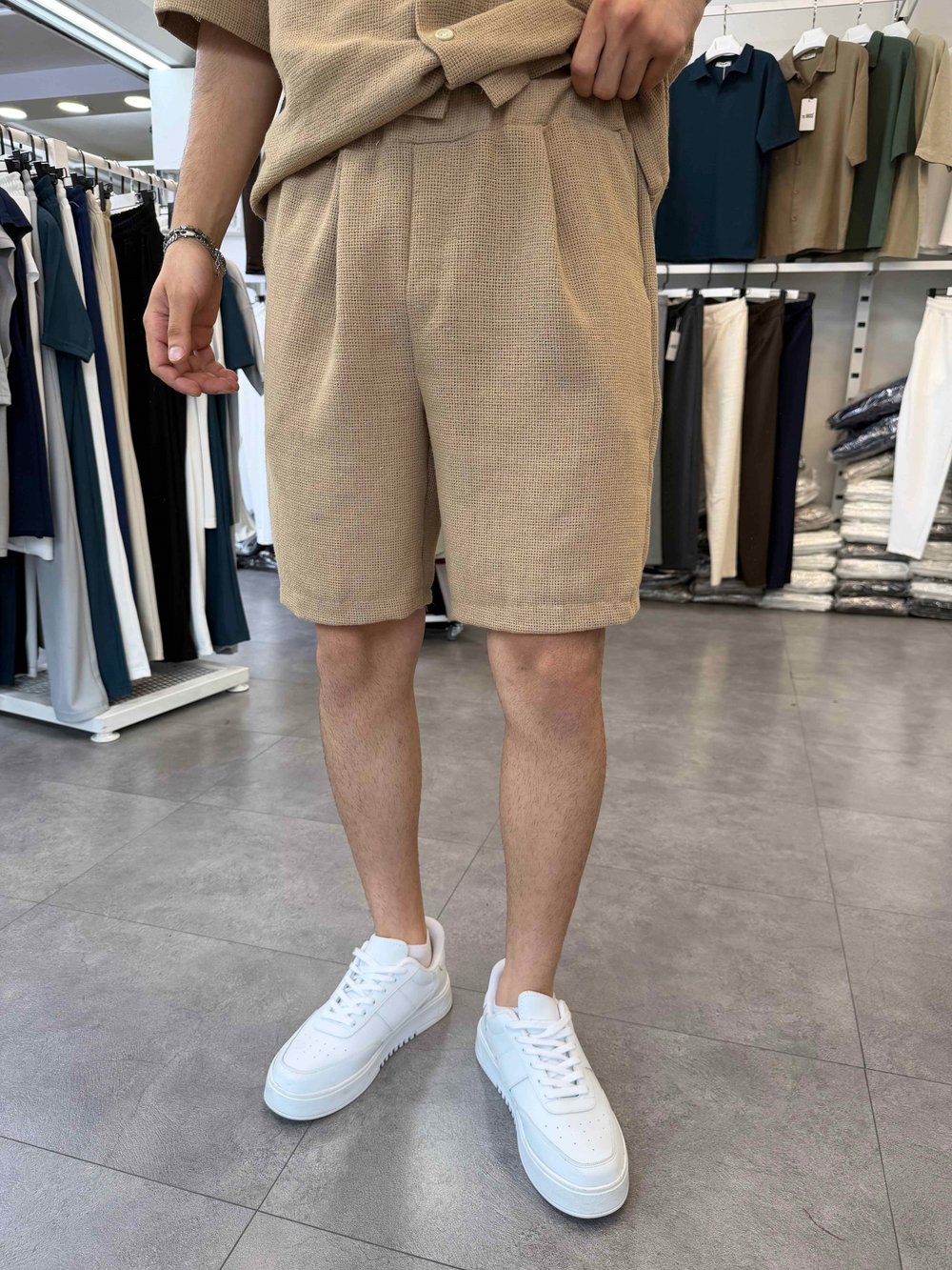 %100 Pamuk Keten Şort Camel