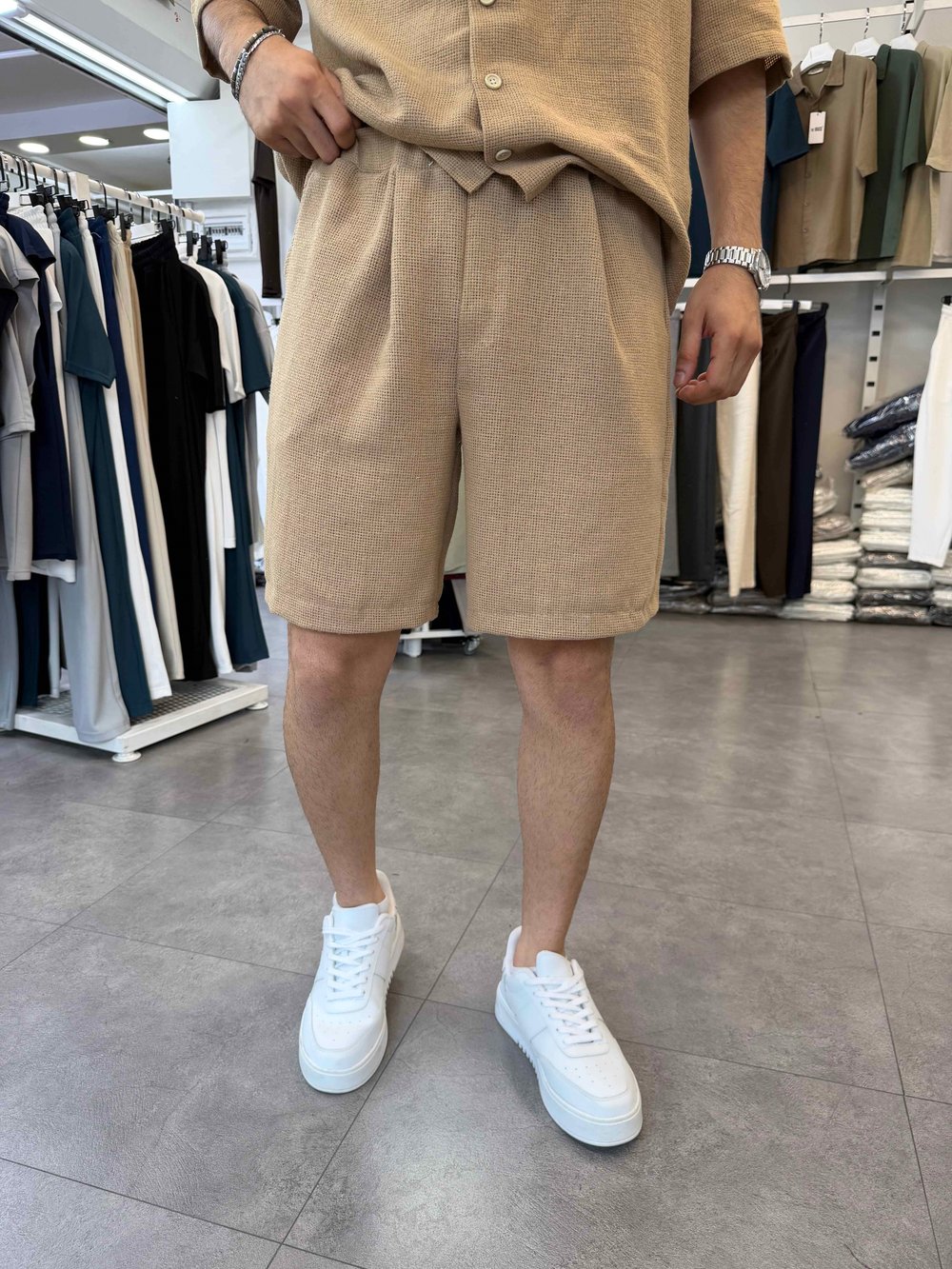 %100 Pamuk Keten Şort Camel