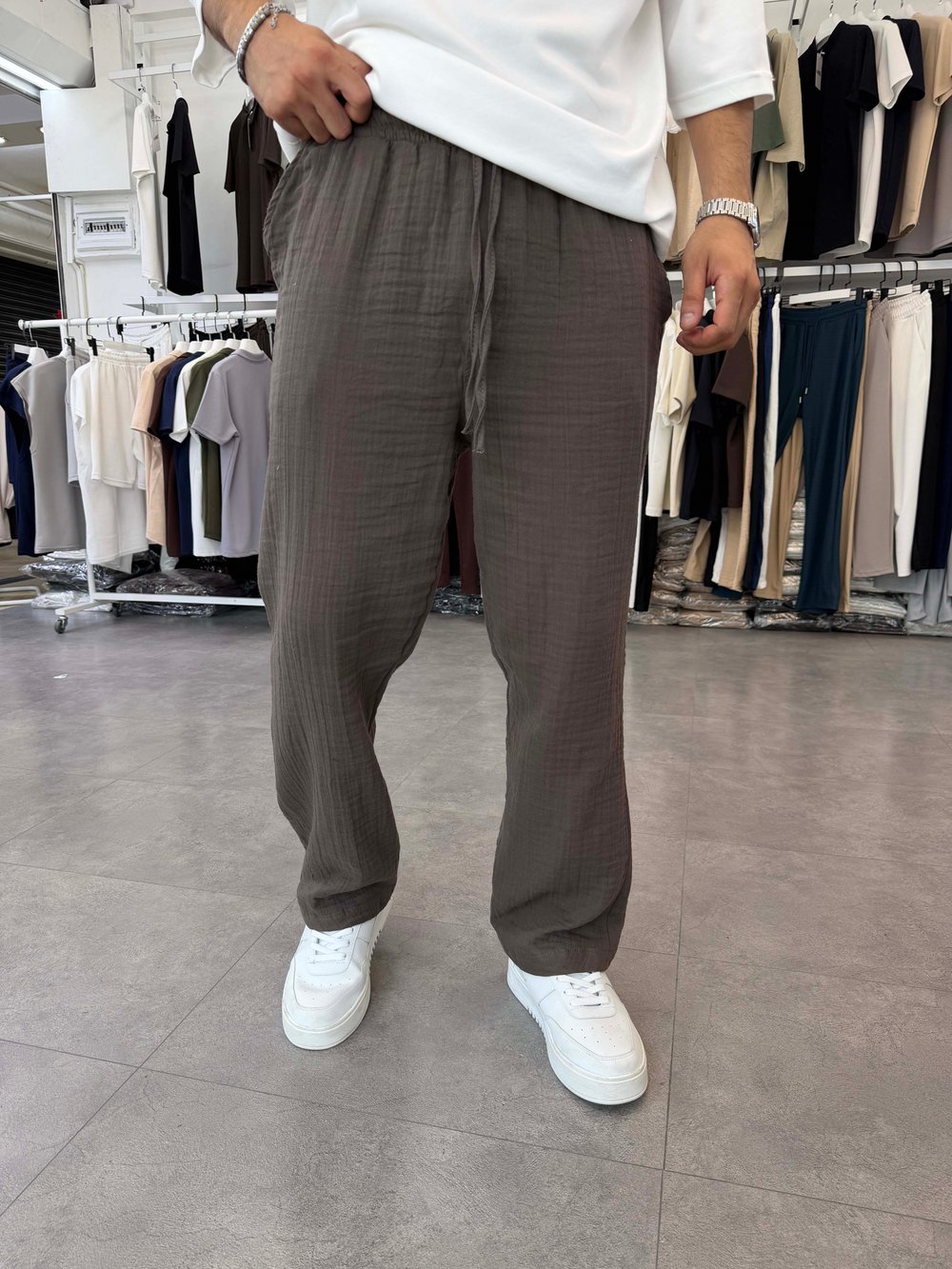 %100 Pamuk Müslin Baggy Pantolon Kahve