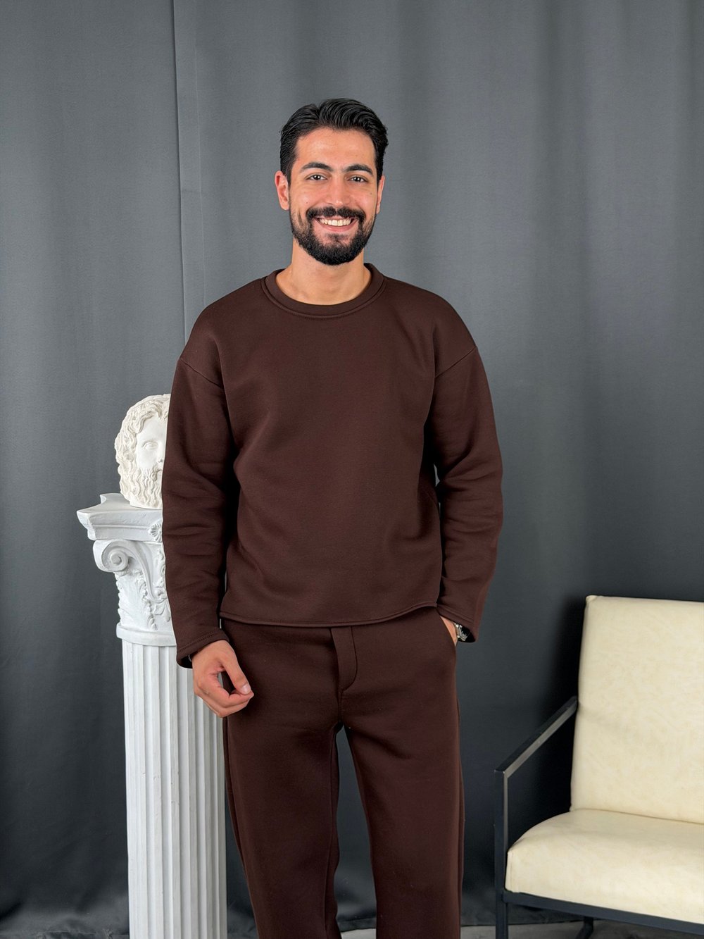 3 İplik Basic Oversize Sweatshirt Kahve