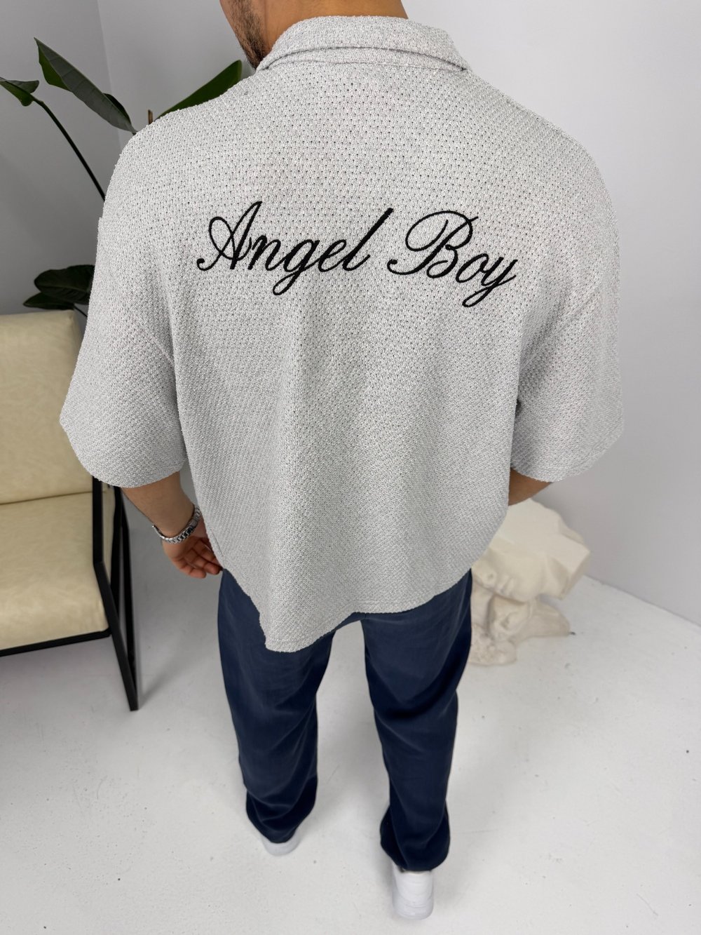 Apaş Yaka Angel Boy Kısa Kol Gömlek Gri