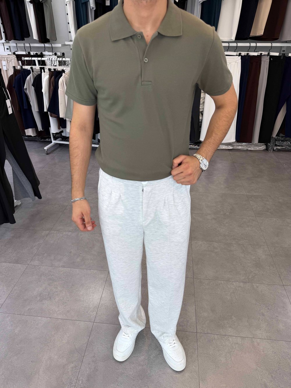Avrupa Kalıp Polo Yaka Tişört Haki Yeşil