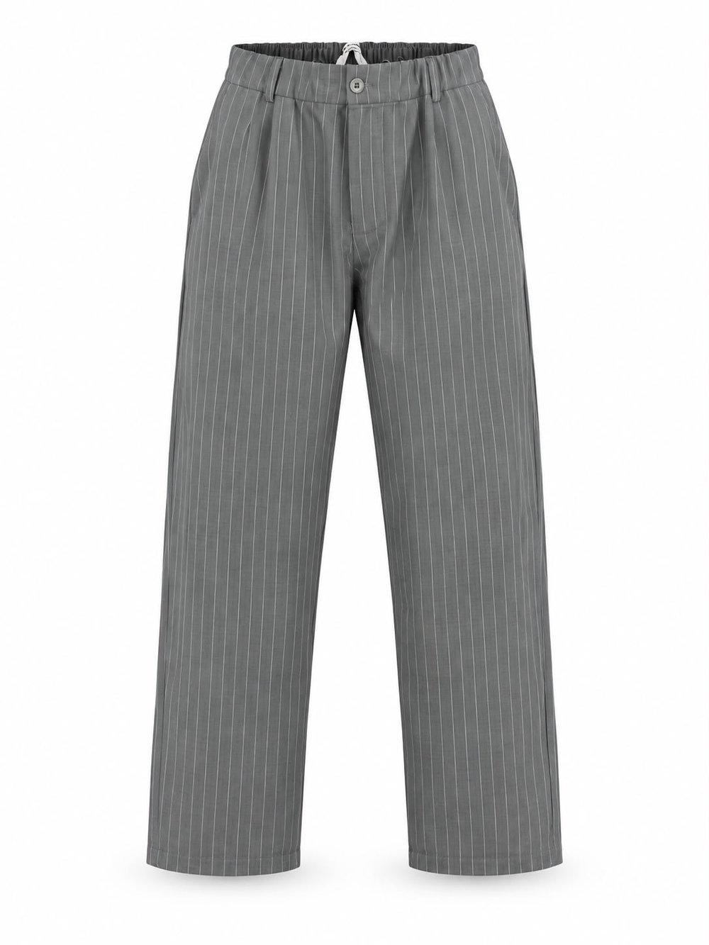 Çizgili Viskon Kumaş Regular Pantolon Gri