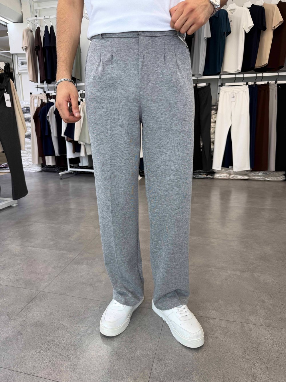 Duble Face Pileli Baggy Pantolon Açık Antrasit