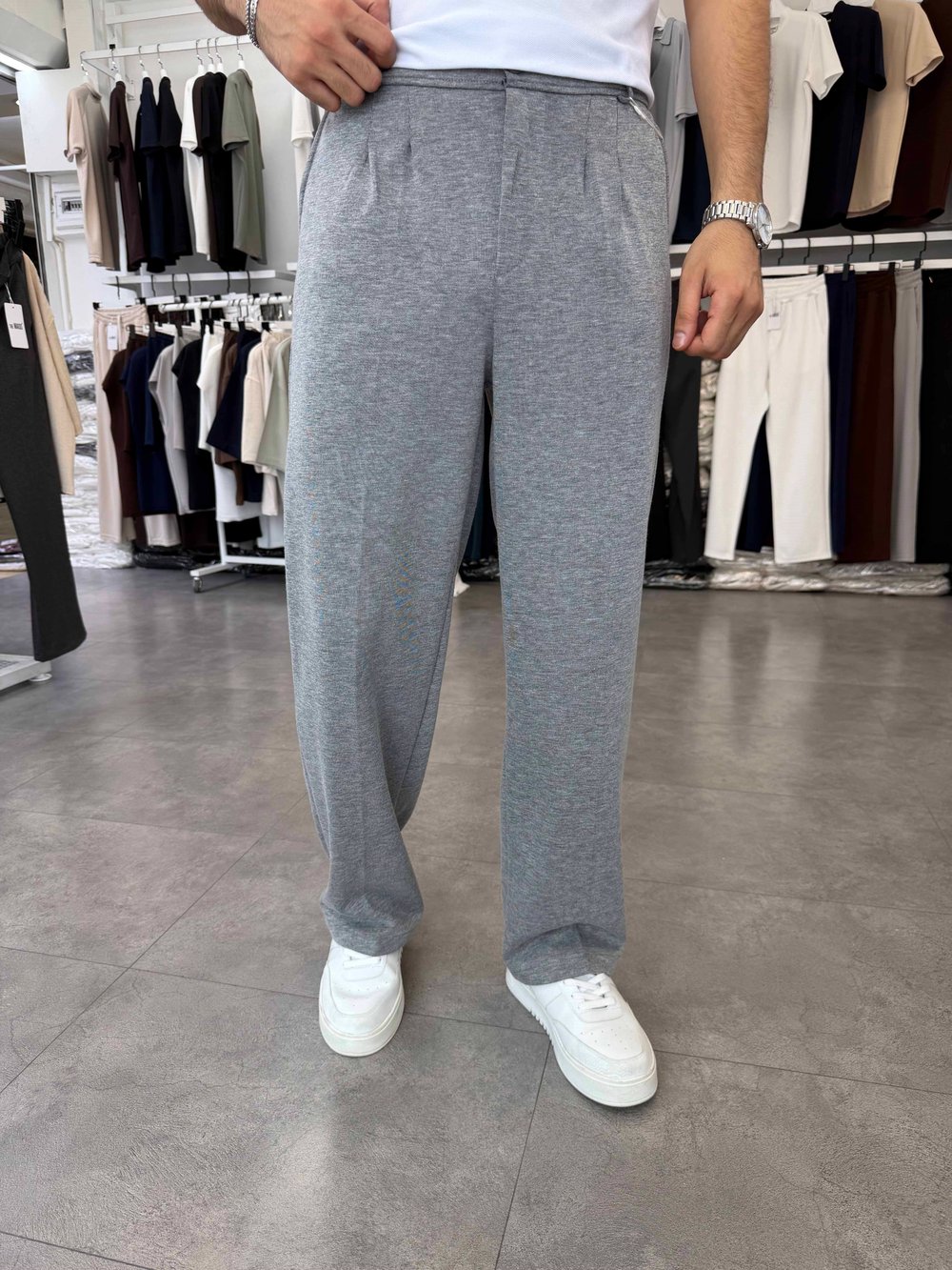 Duble Face Pileli Baggy Pantolon Açık Antrasit