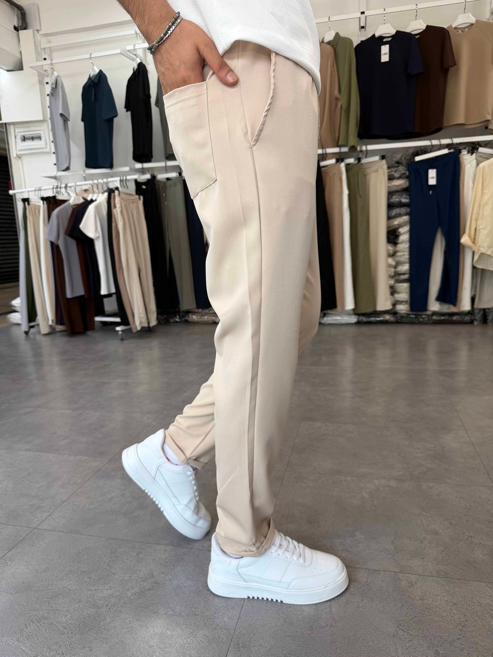 Duble Paça Jogger Pantolon Bej