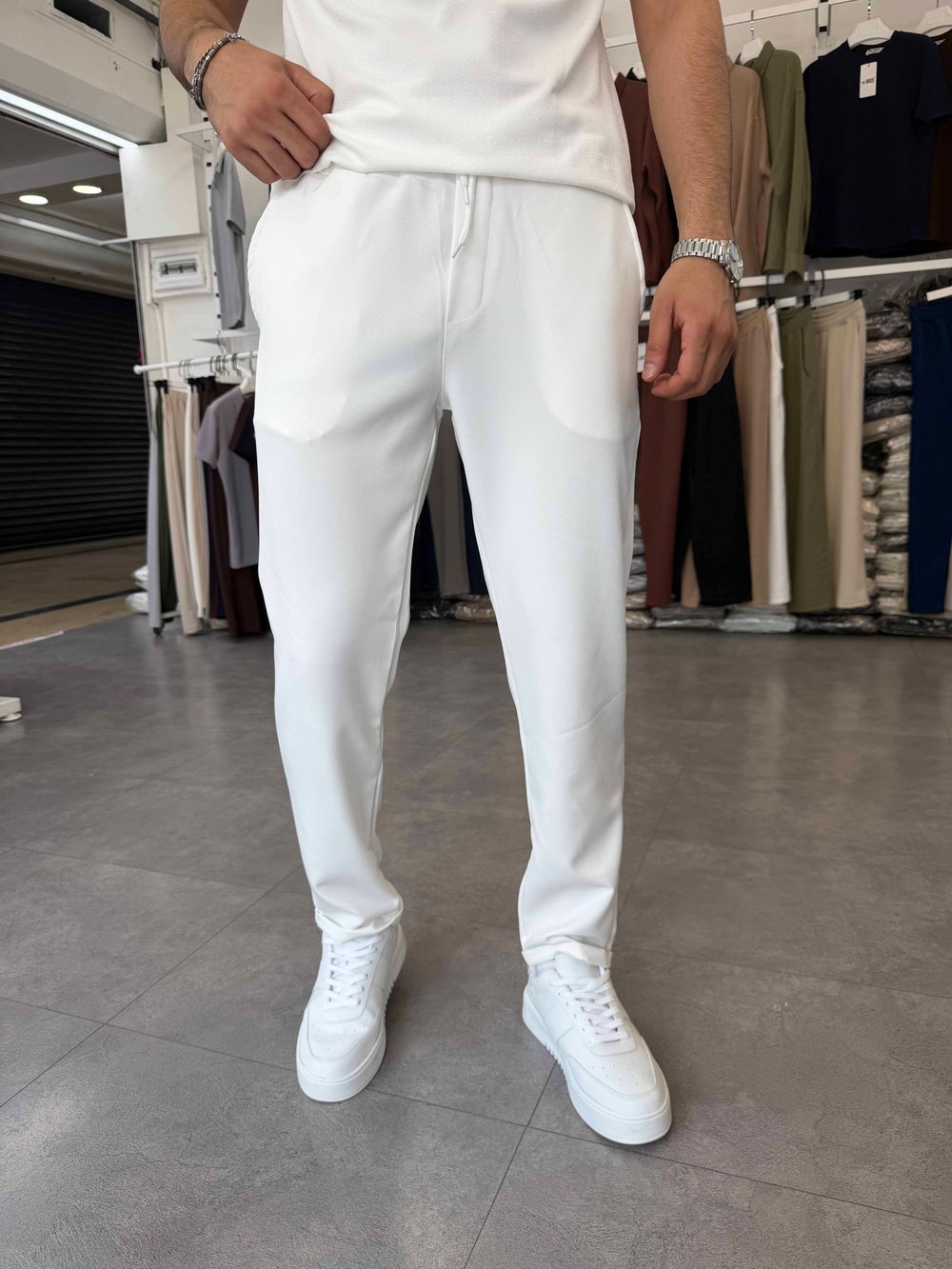 Duble Paça Jogger Pantolon Beyaz